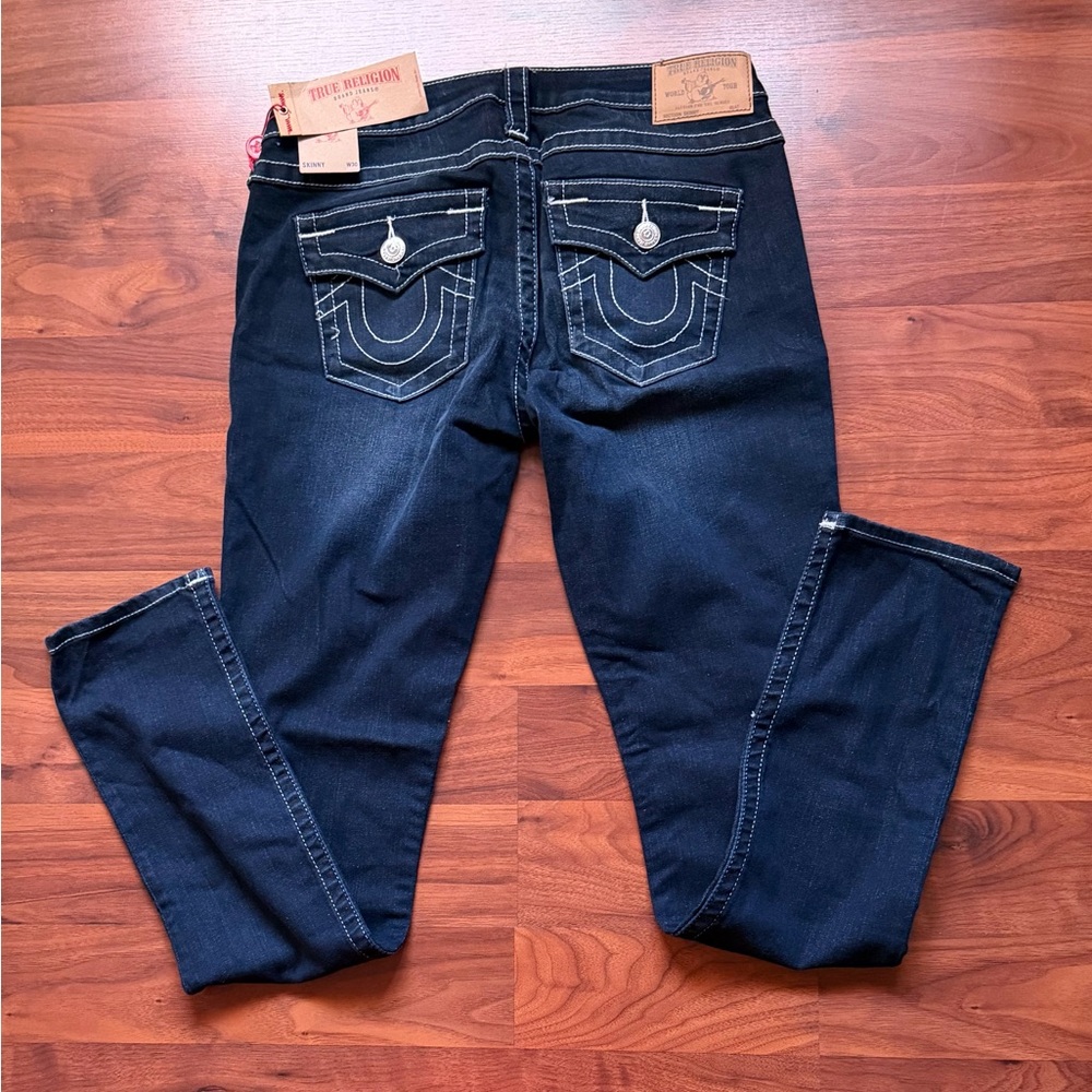 True Religion Women’s Skinny stretch Jeans with flap & Contrast Stitching